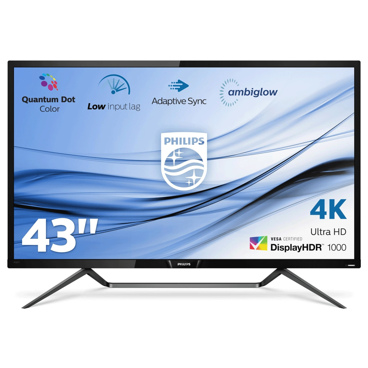 Philips Momentum 436M6VBPAB - LED-Monitor - 109.2 cm (43") (42.51" sichtbar) - 3840 x 2160 4K @ 60 Hz - MVA - 1000 cd/m² - 4000:1 - 4 ms - HDMI, DisplayPort, Mini DisplayPort, USB-C - Lautsprecher - schwarz glänzend mit Struktur
