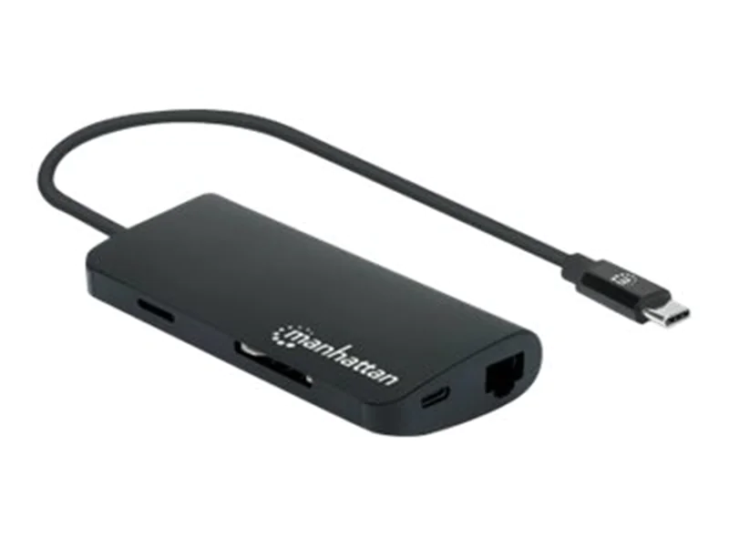 Manhattan USB-C Dock/Hub with Card Reader, Ports (x5): Ethernet, USB-A (3) and USB-C, 5 Gbps (USB 3.2 Gen1 aka USB 3.0), With Power Delivery (100W) to USB-C Port (Note additional USB-C wall charger and USB-C cable needed), Aluminium, Black, Three Year War