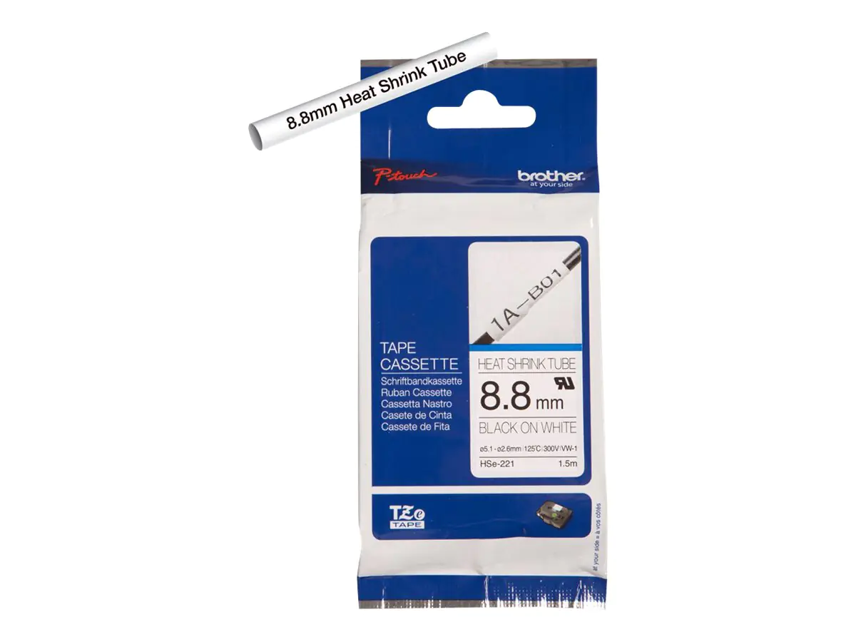 Brother Etiketten schwarz auf weiß 0,88 cm x 1,5 m Polyolefin HSE221 Schrumpfschlauch