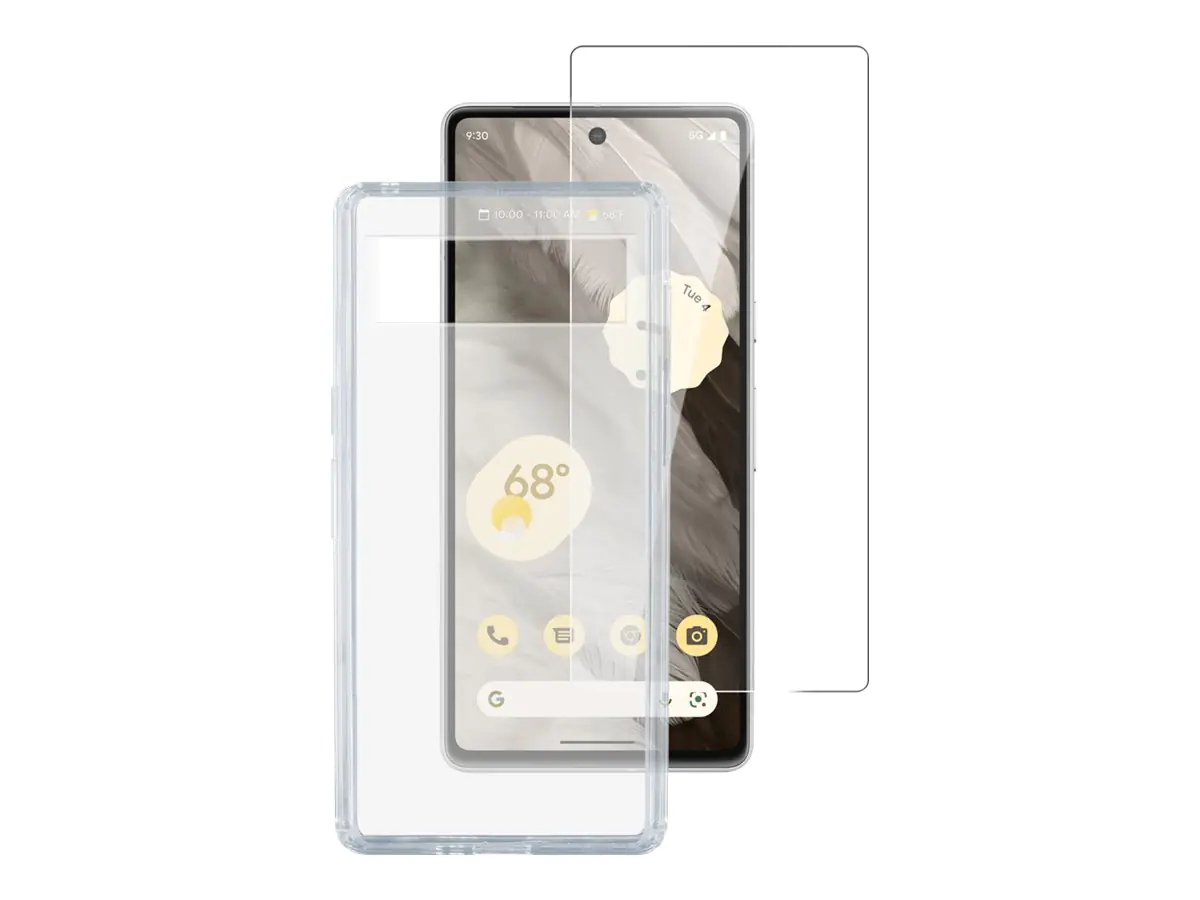 4smarts - 360° Starterset - Schutzhülle für Mobiltelefon - fettabweisende Beschichtung, Thermoplastisches Polyurethan (TPU), gehärtetes Glas (10 H), hydrophobe Beschichtung - durchsichtig - für Google Pixel 7