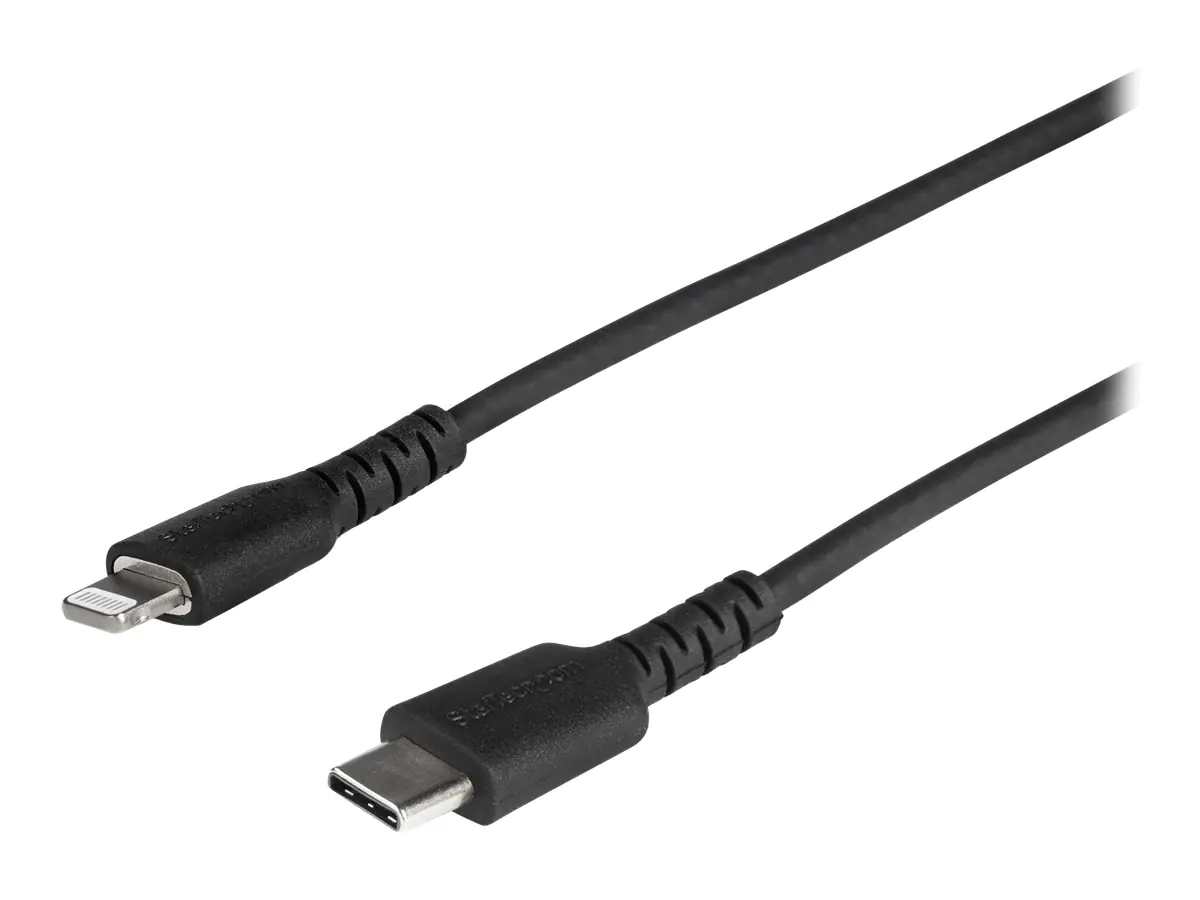 StarTech 3 ft(1m) Durable Black USB-C to Lightning Cable, Heavy Duty Rugged Aramid Fiber USB Type C to Lightning Charger/Sync Power Cord, Apple MFi Certified iPad/iPhone 12 Pro Max - iPhone 7/8/11/11 Pro - Lightning-Kabel - Lightning männlich zu 24 pin US