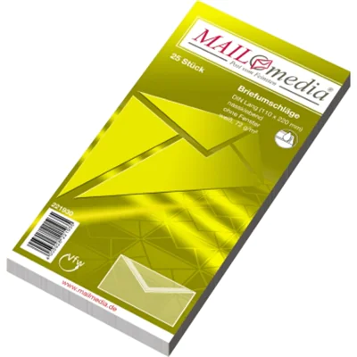 MAILmedia Briefumschlag DIN lang 220 x 110 mm (B x H) ohne Fenster 75g/m² mit gummierter Klappe Papier weiß 25 St./Pack. MAILmedia Briefumschlag DIN lang 220 x 110 mm (B x H) ohne Fenster 75g/m² mit gummierter Klappe Papier weiß 25 St./Pack.