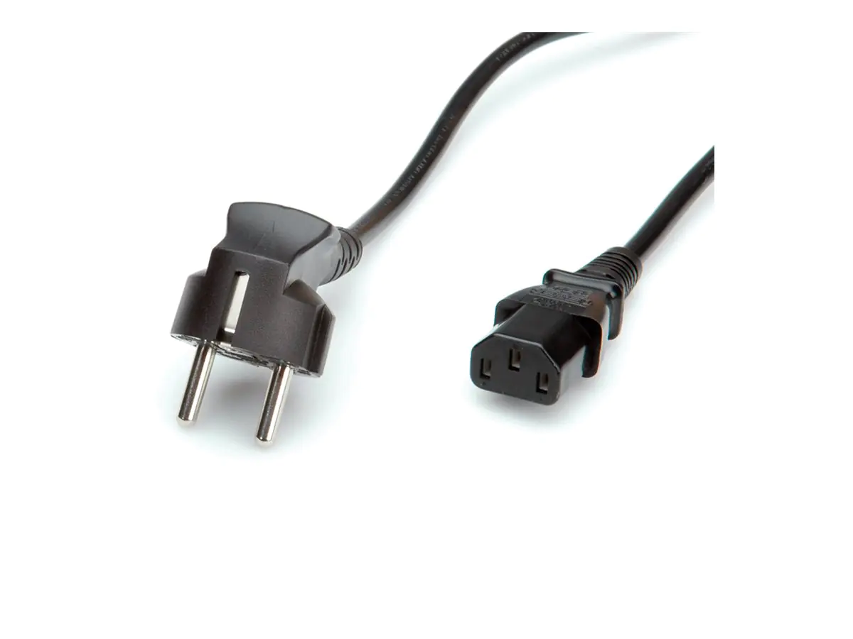 Roline - Stromkabel - power IEC 60320 C13 gerade zu power CEE 7/7 (M) gewinkelt - Wechselstrom 250 V - 10 A - 3 m - Schwarz