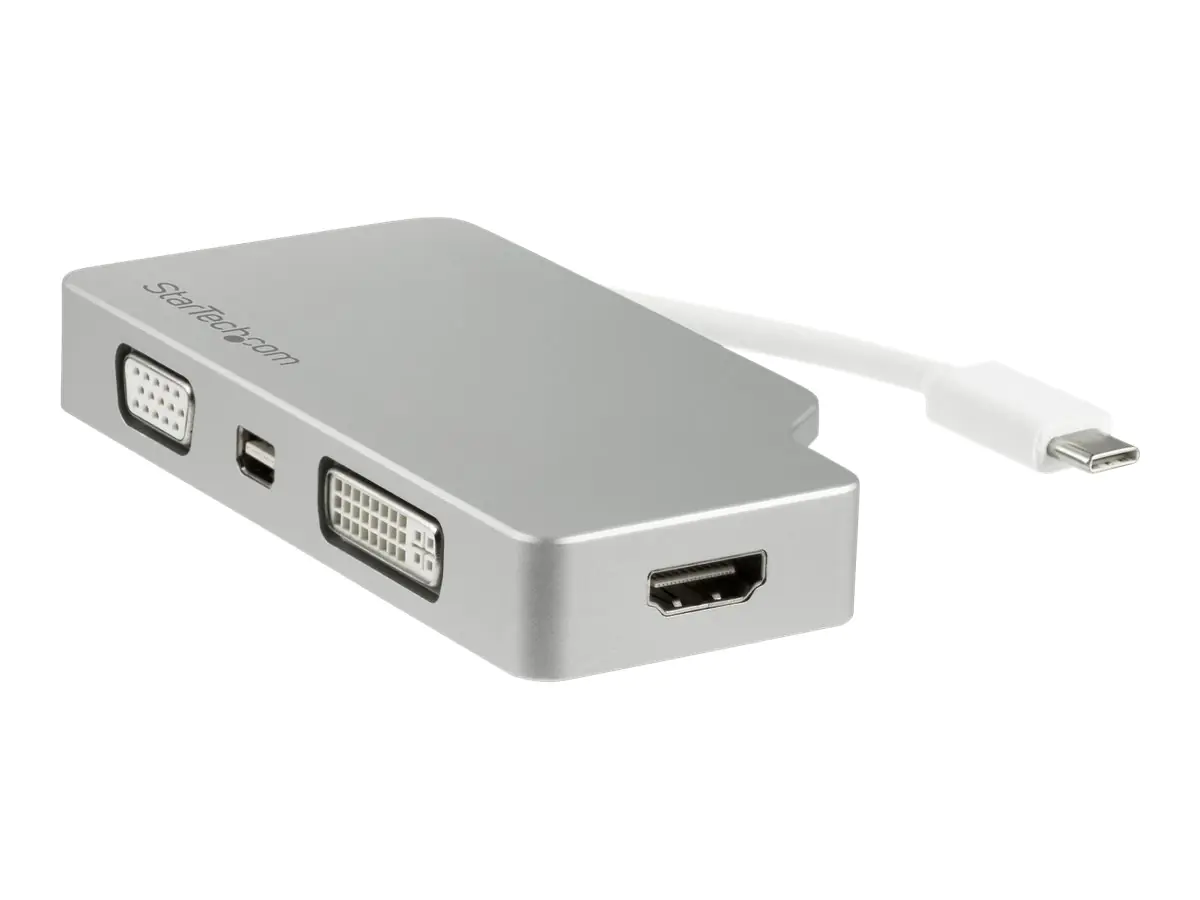 StarTech.com Aluminium Reise A/V Adapter 4-in-1 USB-C auf VGA, DVI, HDMI oder mDP - USB Type-C Adapter - 4K - Videoadapter - USB-C männlich zu HD-15 (VGA) CDPVGDVHDMDP