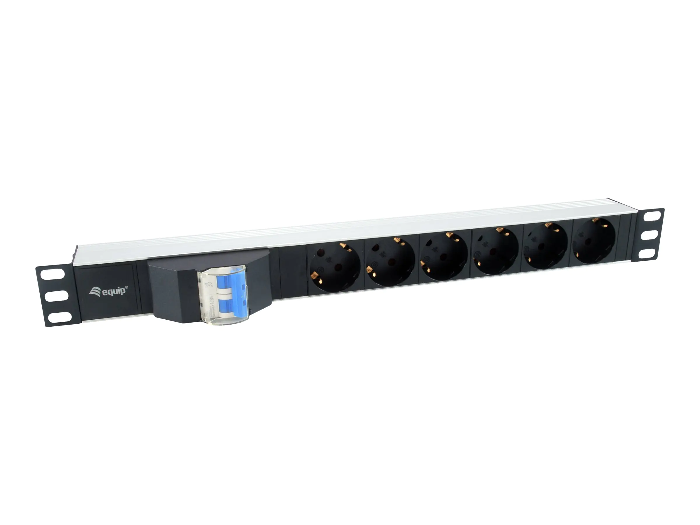 equip Pro - Stromverteilungseinheit (Rack - einbaufähig) - Wechselstrom 220-240 V - 3500 Watt - Eingabe, Eingang power CEE 7/7 - Ausgangsanschlüsse: 6 (power CEE 7/7) - 1U - 48.3 cm (19") - 1.8 m Schnur - Deutschland - Schwarz, Silber