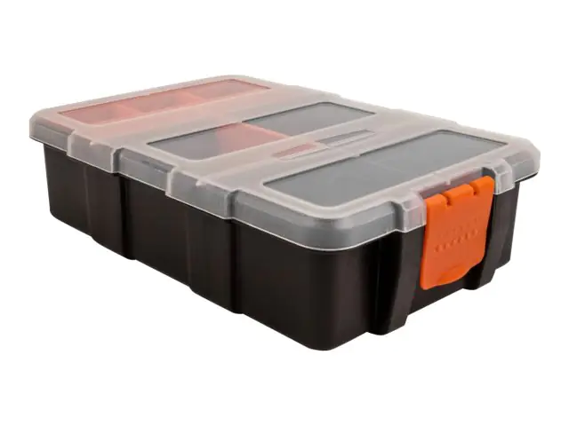 Delock - Werkzeugkiste - 11 Fächer - Kunststoff - Schwarz, orange