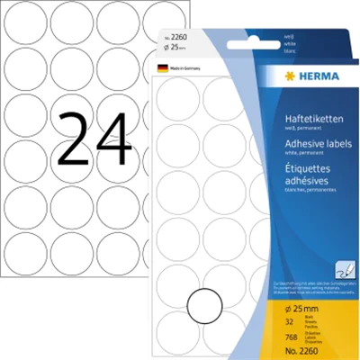 HERMA Markierungspunkt 2260 25mm Papier weiß 768 St./Pack. HERMA Markierungspunkt 2260 25mm Papier weiß 768 St./Pack.
