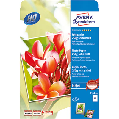 Avery Zweckform Fotopapier Premium 2559-20 DIN A4 250g ws 20 Bl./Pack. Avery Zweckform Fotopapier Premium 2559-20 DIN A4 250g ws 20 Bl./Pack.