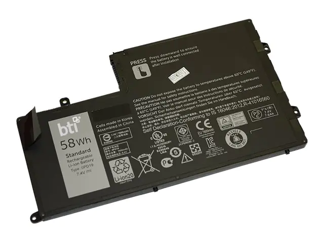 BTI - Laptop-Batterie (gleichwertig mit: Dell H4PJP, Dell 0PD19, Dell 00PD19, Dell 2GXTM, Dell 58DP4, Dell DFVYN, Dell R77WV) - Lithium-Ionen - 4 Zellen - 7600 mAh - 58 Wh - für Dell Inspiron 14 5447, 15 5547, 15 5548, 15R 5547; Latitude 3450, 3550