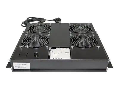 Intellinet 4-Fan Ventilation Unit for 19" Racks, Roof Mount, with Thermostat, Black - Rack-Lüftereinsatz - mit 4 Lüfter, Thermostat - Wechselstrom 220/240 V - Schwarz, RAL 9005 - 48.3 cm (19")