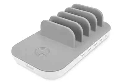 Digitus - Ladestation - 58 Watt - 3 A - PD 3.0 - 5 Ausgabeanschlussstellen (24 pin USB-C, 4 x USB) - Weiß/Grau