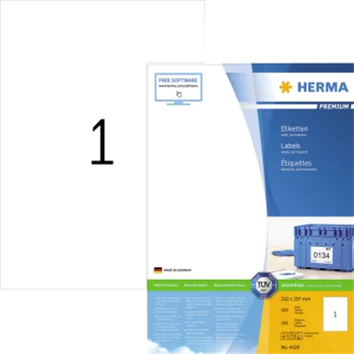 HERMA Etikett PREMIUM 4428 210x297mm weiß 100 St./Pack. HERMA Etikett PREMIUM 4428 210x297mm weiß 100 St./Pack.