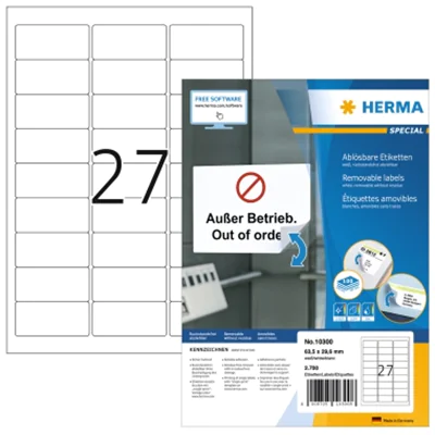 HERMA Etikett Movables 10300 63,5x29,6mm weiß 2.700 St./Pack. HERMA Etikett Movables 10300 63,5x29,6mm weiß 2.700 St./Pack.