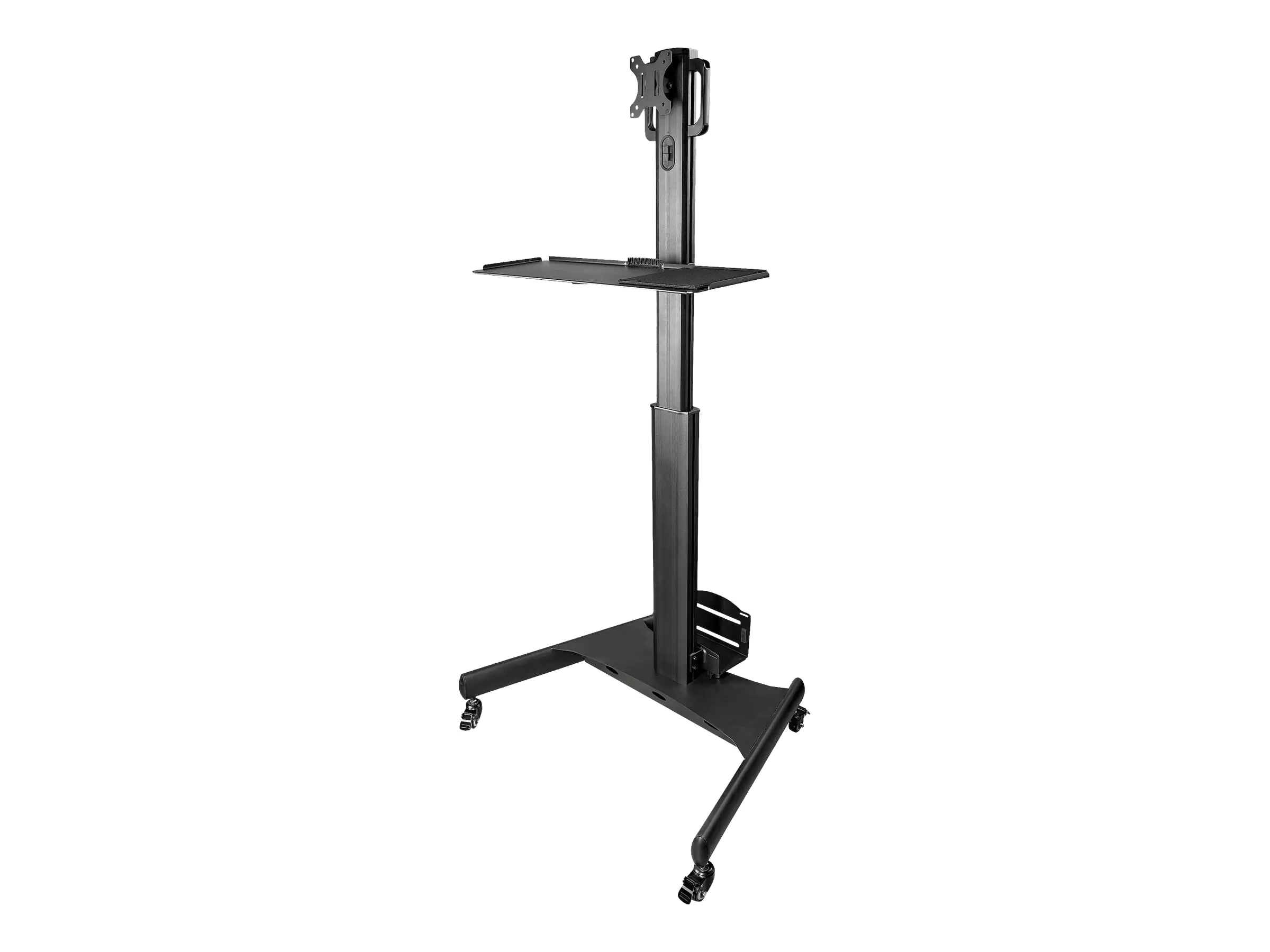 StarTech Computertisch mit Rollen und Monitorhalterung, CPU/PC-Halter, Tastaturablage - Ergonomischer höhenverstellbarer Computerwagen - Rollender mobiler Steharbeitsplatz auf Rädern (WKSTNCART) - Wagen - für LCD-Display / PC-Ausrüstung - Stahl - Schwarz