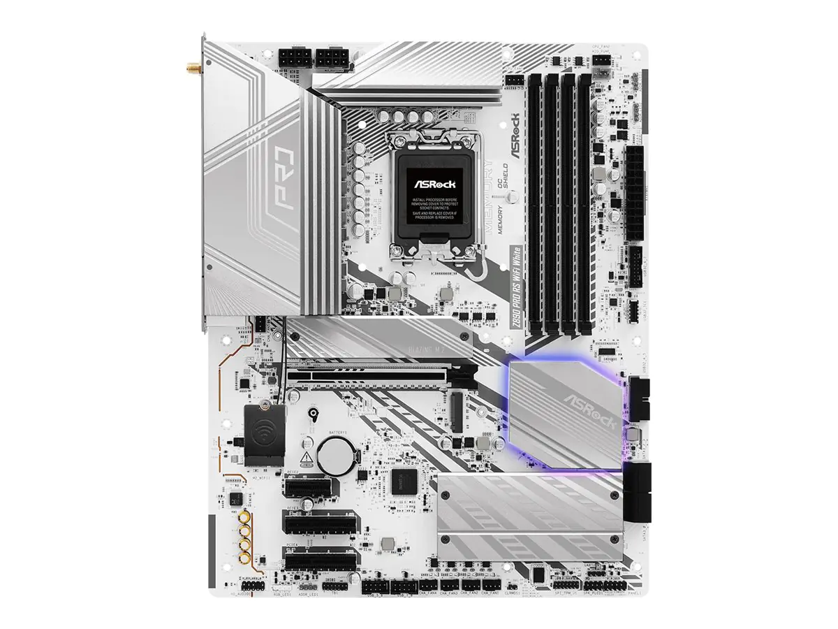ASRock Z890 Pro RS WiFi White - Motherboard - ATX - LGA1851-Sockel - Z890 Chipsatz - USB4, USB-C 3.2 Gen 2x2, USB 3.2 Gen 2, USB 3.2 Gen 1 - 2.5 Gigabit LAN, Bluetooth, Wi-Fi 6E - Onboard-Grafik (CPU erforderlich) - HD Audio (8-Kanal)