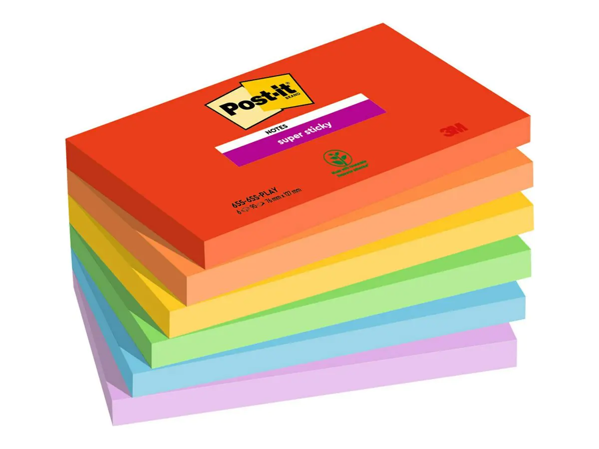 3M Post-it Super Sticky 655-6SS-PLAY - Notizen - 127 x 76 mm - 540 Blatt (6 x 90)