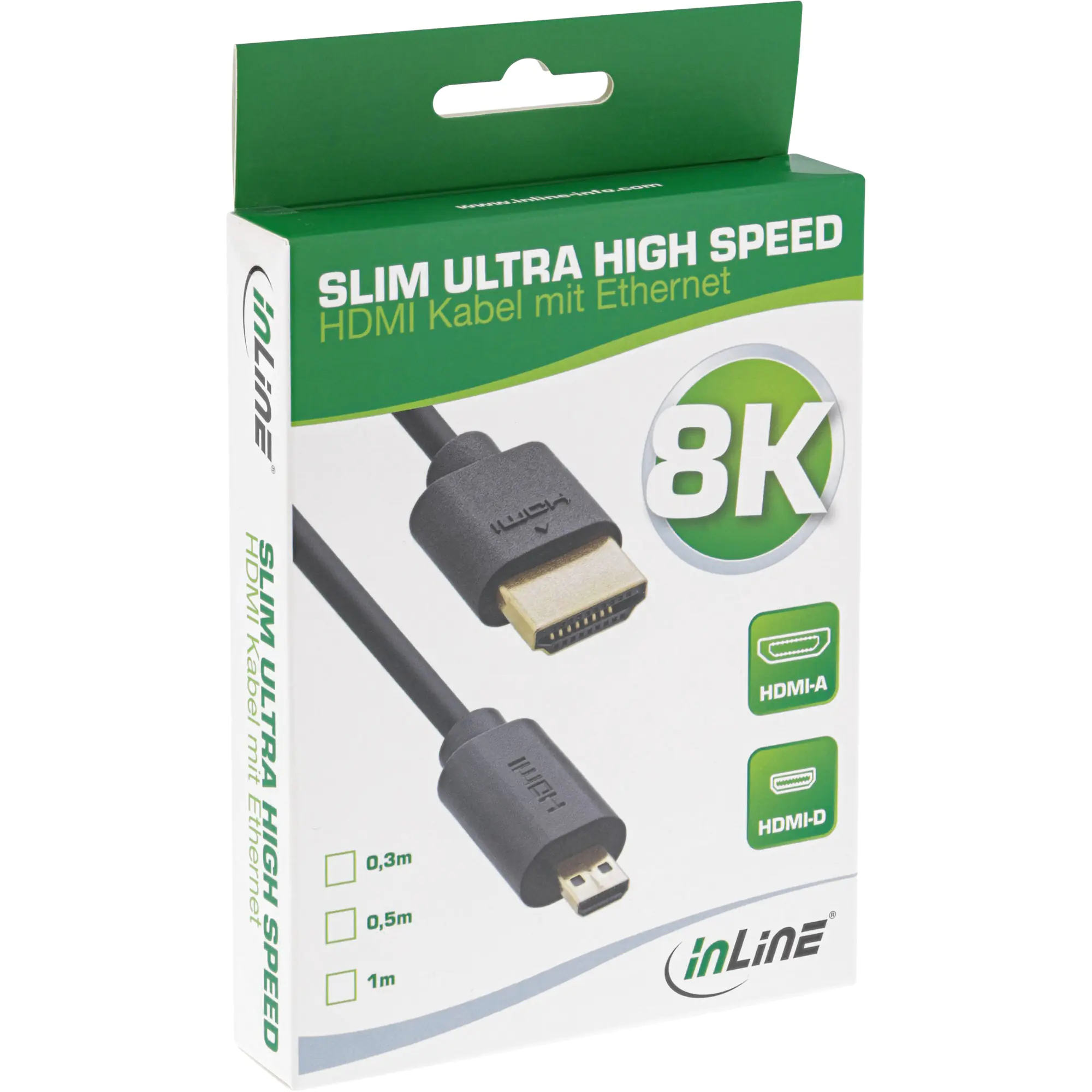 InLine - Ultra High Speed - HDMI-Kabel mit Ethernet - HDMI männlich zu 19 pin micro HDMI Type D männlich - 1 m - Dreifachisolierung - Schwarz - Unterstützung für 3D-Video