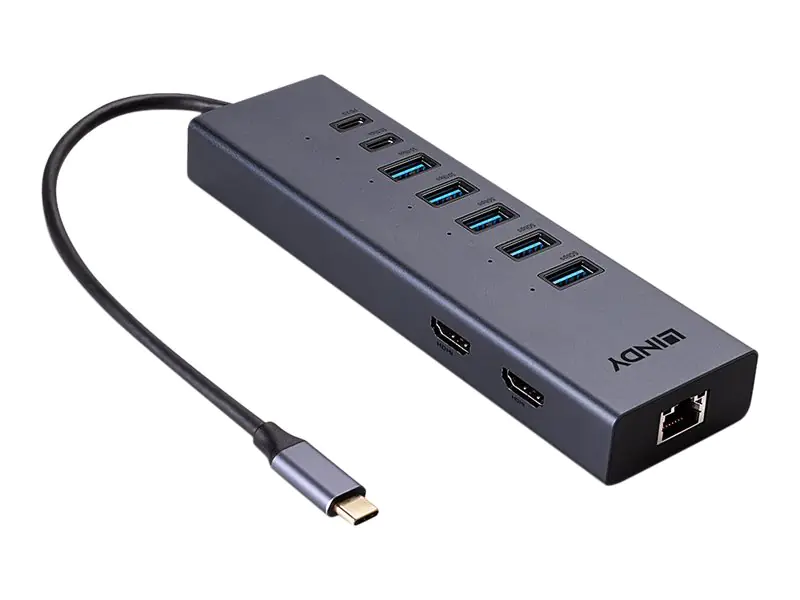 Lindy DST-Mini Duo - Dockingstation - für Smartphone, Tablet, Laptop - USB-C / Thunderbolt 3 / Thunderbolt 4 - 2 x HDMI - 1GbE - 100 Watt