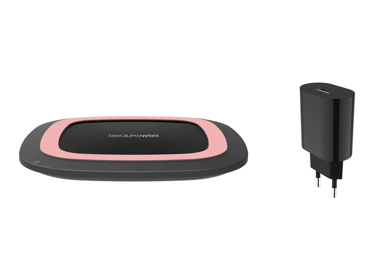 Realpower FreeCharge-10 - Kabelloses Ladegerät + AC-Netzteil - 10 Watt - Schwarz, rosé