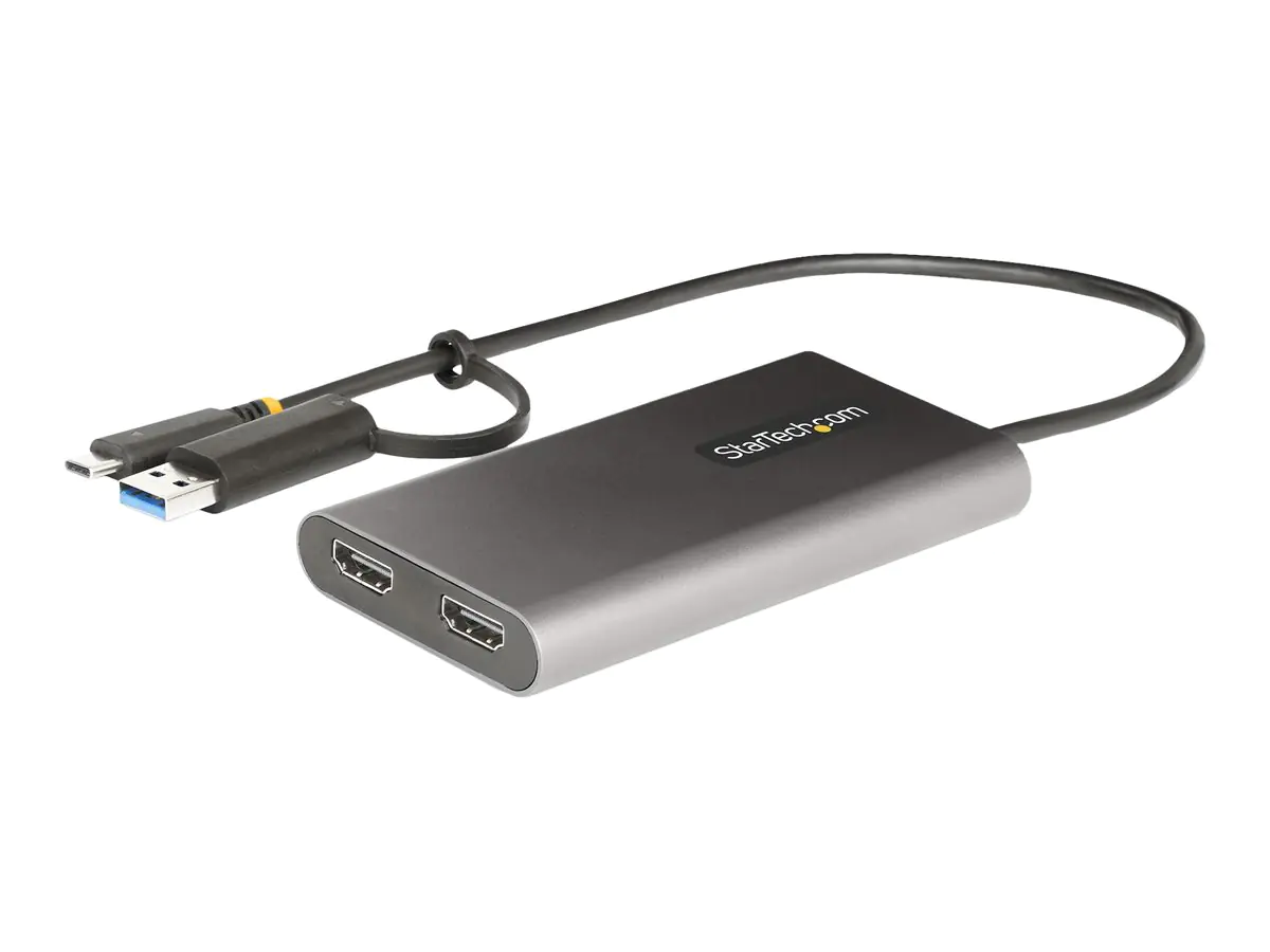 StarTech USB-C to Dual-HDMI Adapter, USB-C or A to 2x HDMI, 4K 60Hz, 100W PD Pass-Through, 1ft (30cm) Built-in Cable, External Video Graphics Adapter - USB to HDMI Multi-Monitor Converter for Laptop (109B-USBC-HDMI) - Videoadapter - TAA-konform - USB Typ