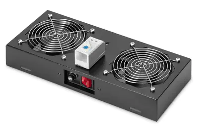 DIGITUS Professional Line DN-19 FAN-2-WM-T-SW - Rack-Lüftereinsatz - mit 2 Ventilatoren, Thermostat - Schwarz, RAL 9005 - 48.3 cm (19")