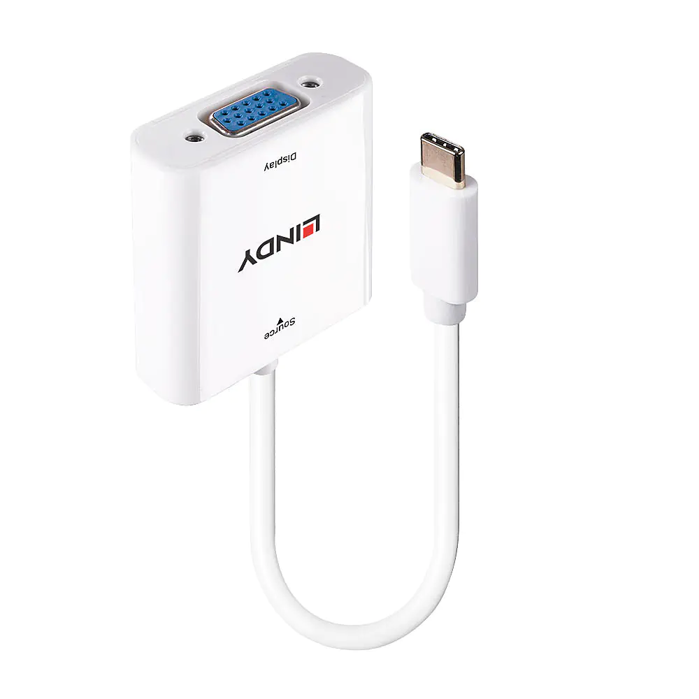 Lindy - Videoadapter - 24 pin USB-C (M) zu HD-15 (VGA) (M) schraubbar - 11 cm - 1920 x 1200 (WUXGA) 60 Hz Support - weiß
