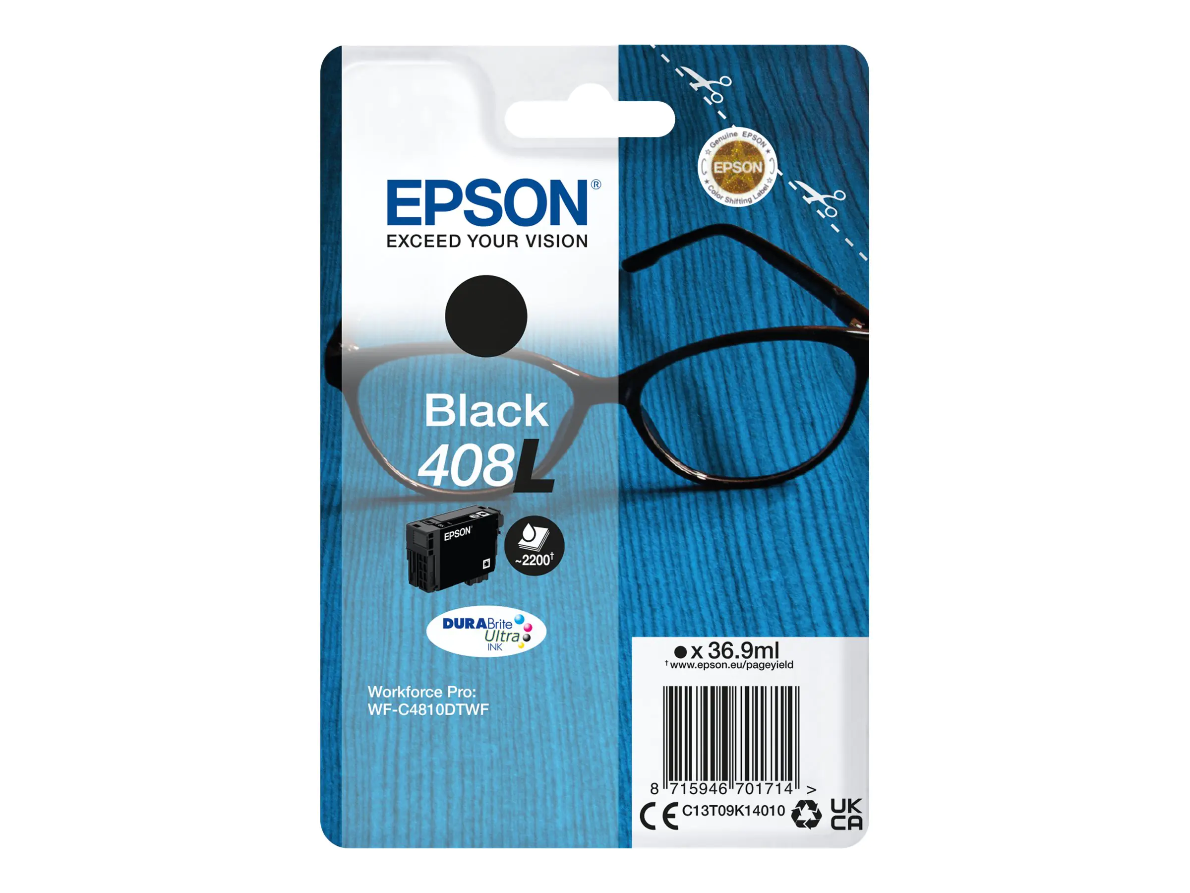 Epson 408L - 36.9 ml - Extrahohe Kapazität - Schwarz - original - Blisterverpackung - Tintenpatrone - für WorkForce Pro WF-C4810DTWF Epson 408L - 36.9 ml - Extrahohe Kapazität - Schwarz - original - Blisterverpackung - Tintenpatrone - für WorkForce Pro WF-C4810DTWF