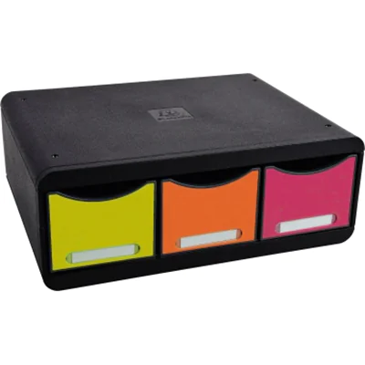 Exacompta Schubladenbox Toolbox Maxi 3 Schubladen Polystyrol Gehäusefarbe: schwarz Farbe der Schublade: harlekin