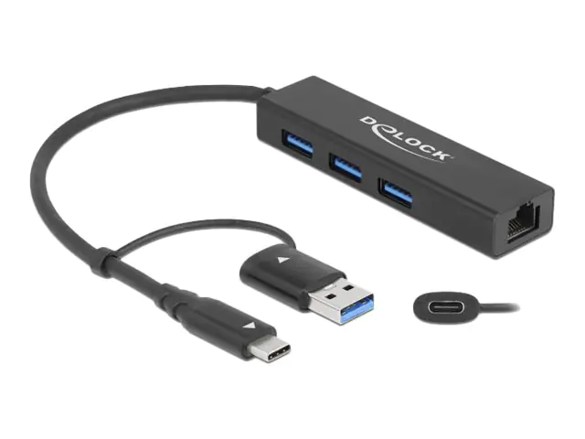 Delock - Hub - 3 x USB 3.2 Gen 1 + 1 x 10/100/1000 + 1 x USB-C 3.2 Gen 1 - Desktop