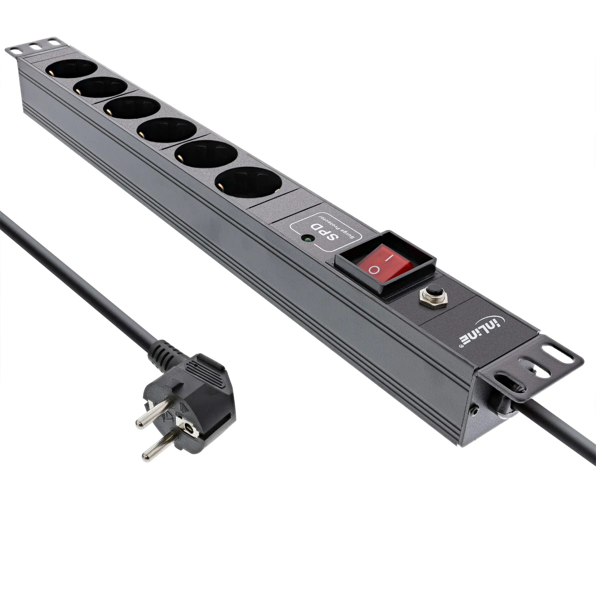 InLine 16416P - Steckdosenleiste (Rack - einbaufähig) - 2500 Watt - Eingabe, Eingang IEC 60320 C14 - Ausgangsanschlüsse: 6 (6 x Spannung) - 1U - 48.3 cm (19") - 2 m Schnur - Schwarz, RAL 9004