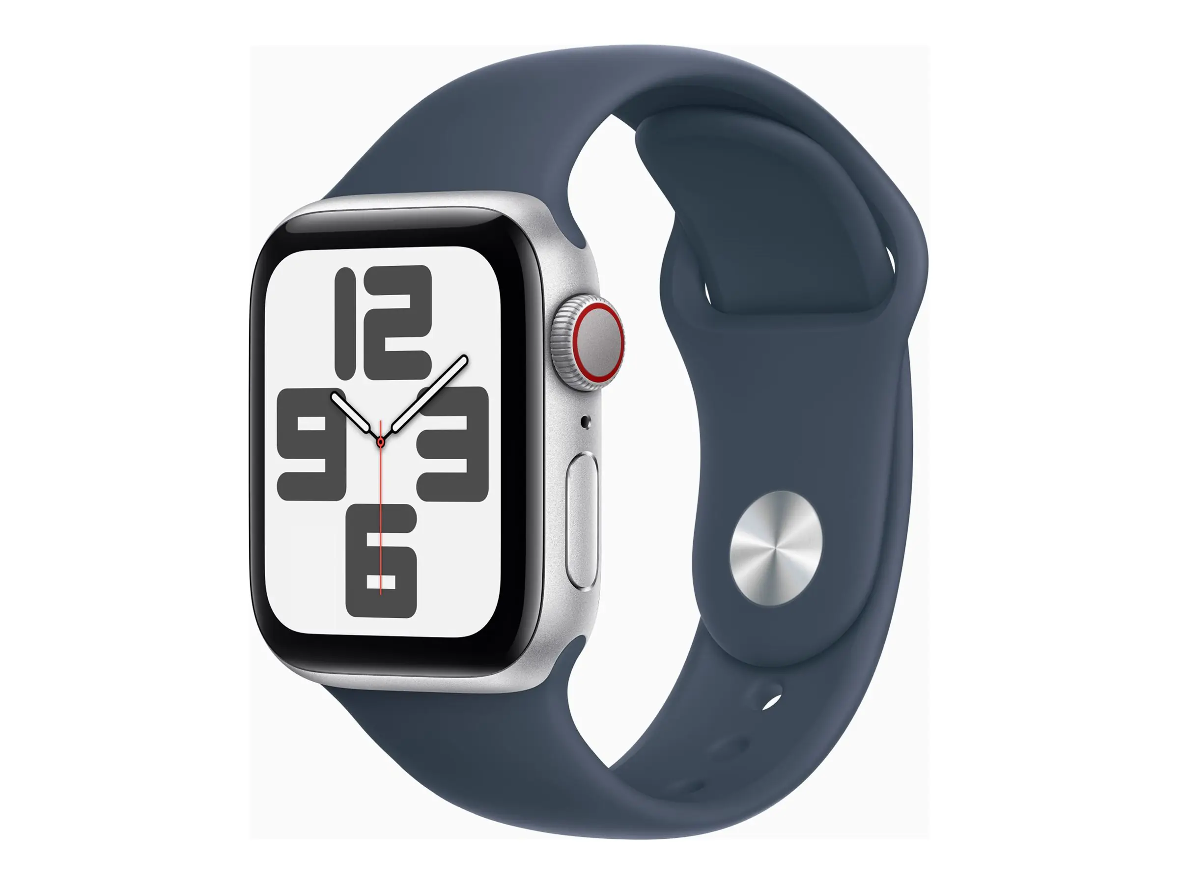 Apple Watch SE (GPS + Cellular) - 40 mm - Aluminium, Silber - intelligente Uhr mit Sportband - Flouroelastomer - Storm Blue - Bandgröße: S/M - 32 GB - Wi-Fi, LTE, Bluetooth - 4G - 27.8 g