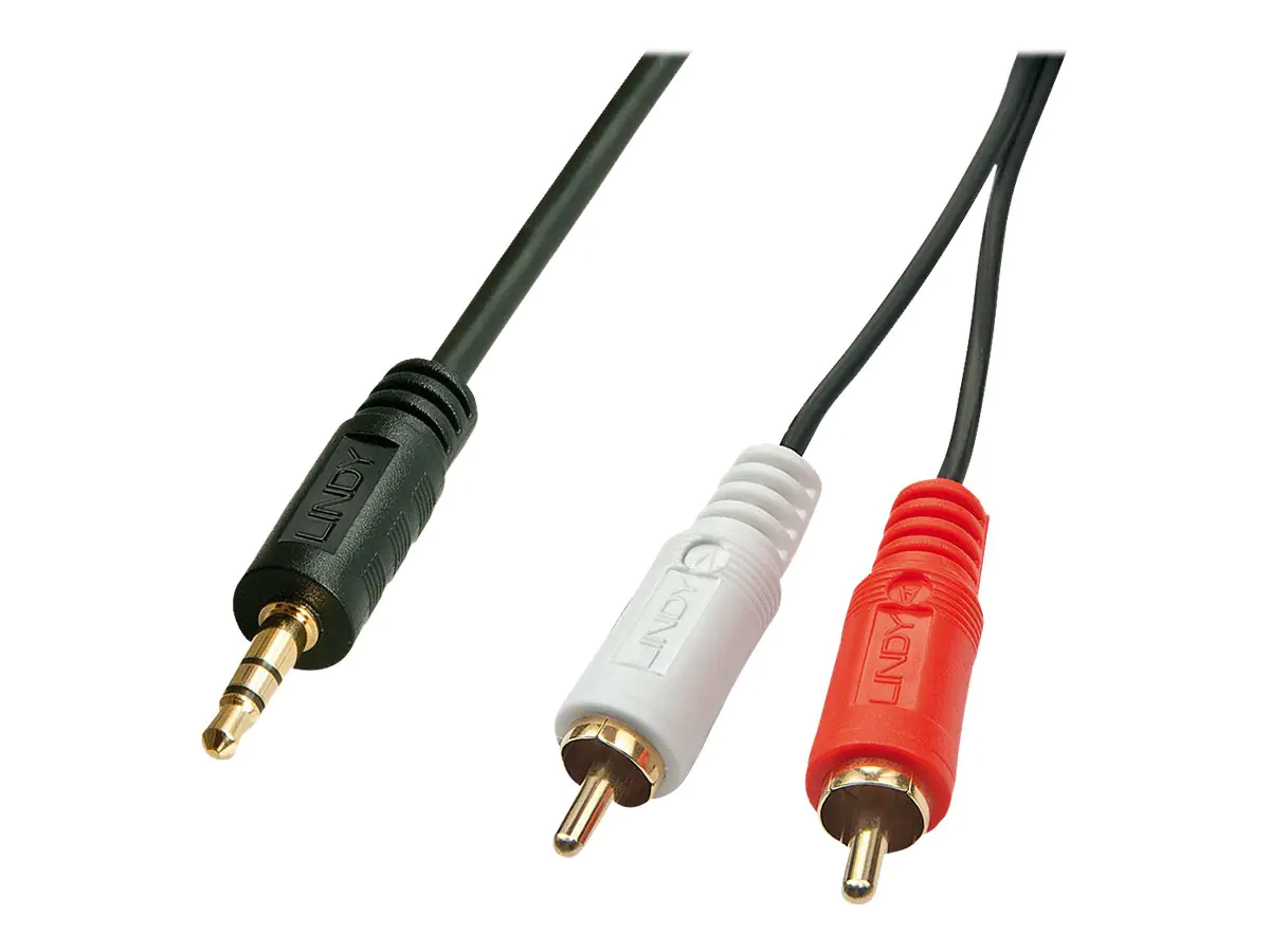 Lindy Premium - Audiokabel - RCA x 2 (M) bis Stereo Mini-Klinkenstecker (M) - 2 m - Schwarz - geformt