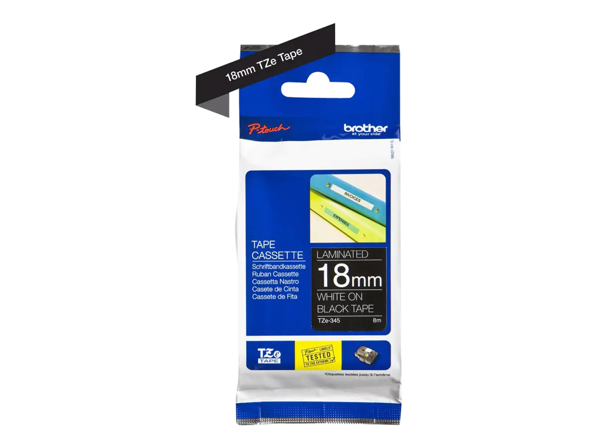 Brother TZe-345 - Selbstklebend - Weiß auf Schwarz - Rolle (1,8 cm x 8 m) 1 Kassette(n) laminiertes Band - für Brother PT-P750; P-Touch Series; P Touch Cube Plus PT-P710; P-Touch Cube Pro PT-P910