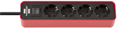 Brennenstuhl 1153240070 - 1,5 m - 4 AC-Ausgänge - Indoor - IP20 - Schwarz - Rot - 270 mm