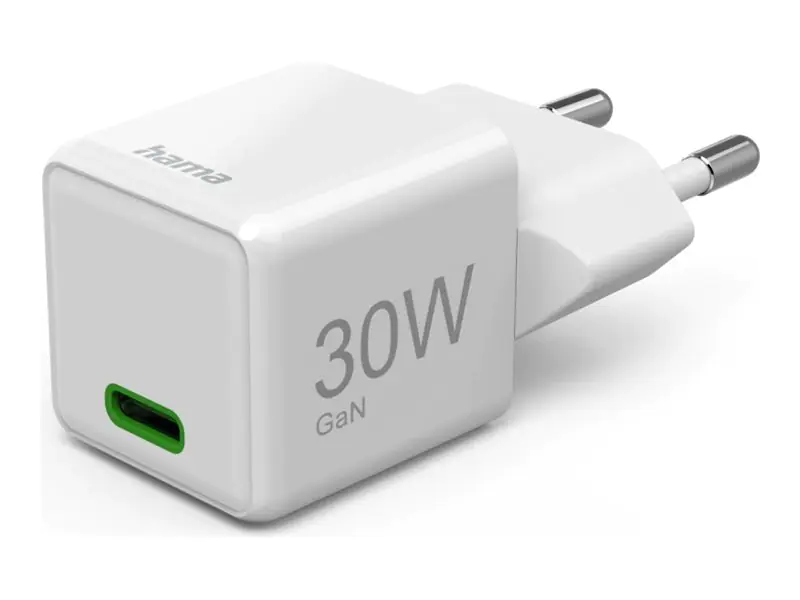 Hama Schnellladegeraet USB-C PD/QC/GaN Super-Mini-Charger 30 W Weiß