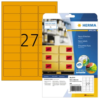 HERMA Etikett 5141 63,5x29,6mm neonorange 540 St./Pack. HERMA Etikett 5141 63,5x29,6mm neonorange 540 St./Pack.