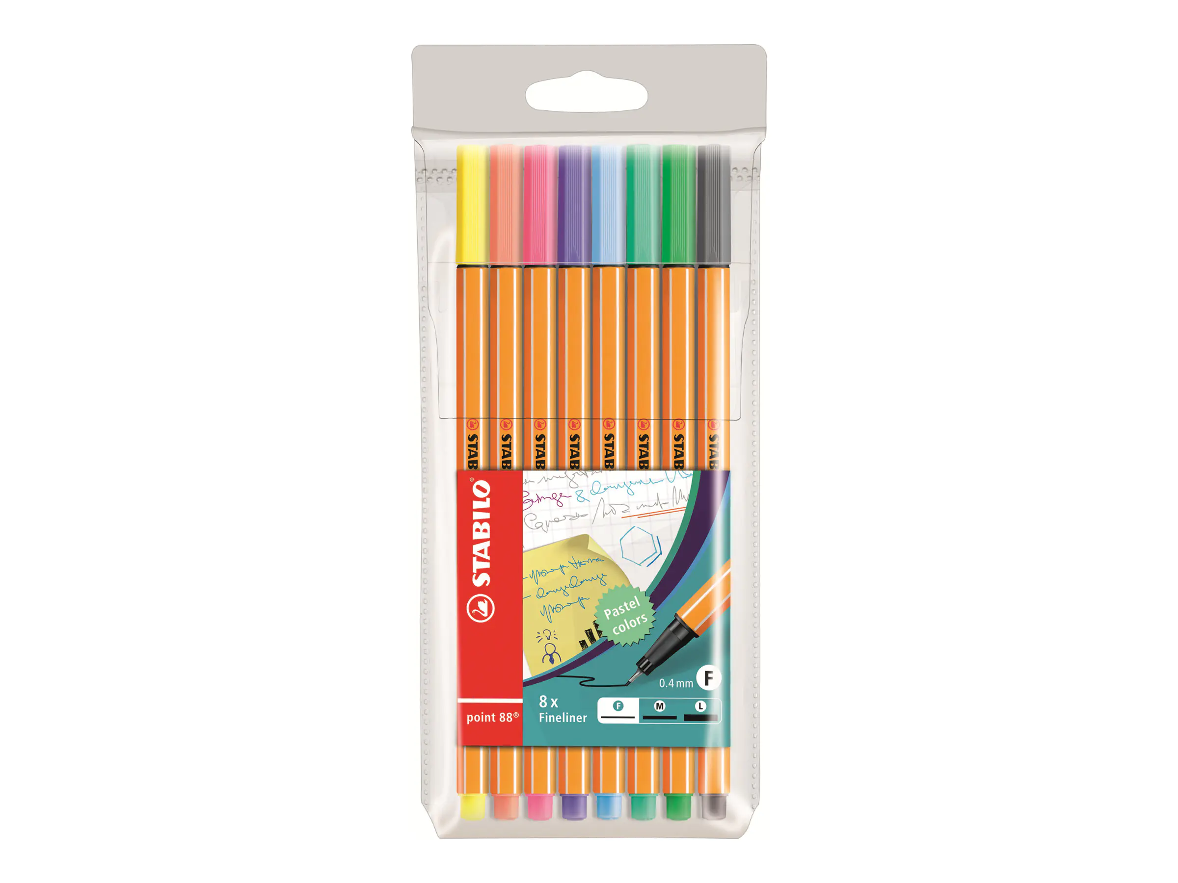 STABILO point 88 Pastel colors - Fineliner - gemischte Farben - 0.4 mm - fein (Packung mit 8) 88/8-01