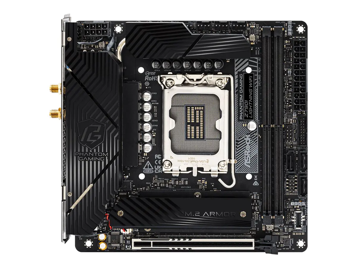 ASRock Phantom Gaming B760I LIGHTNING WIFI - Motherboard - Mini-ITX - LGA1700-Sockel - B760 Chipsatz - USB 3.2 Gen 1, USB 3.2 Gen 2, USB-C 3.2 Gen 1, USB-C 3.2 Gen2 - Wi-Fi, Bluetooth - Onboard-Grafik (CPU erforderlich) - HD Audio (8-Kanal)