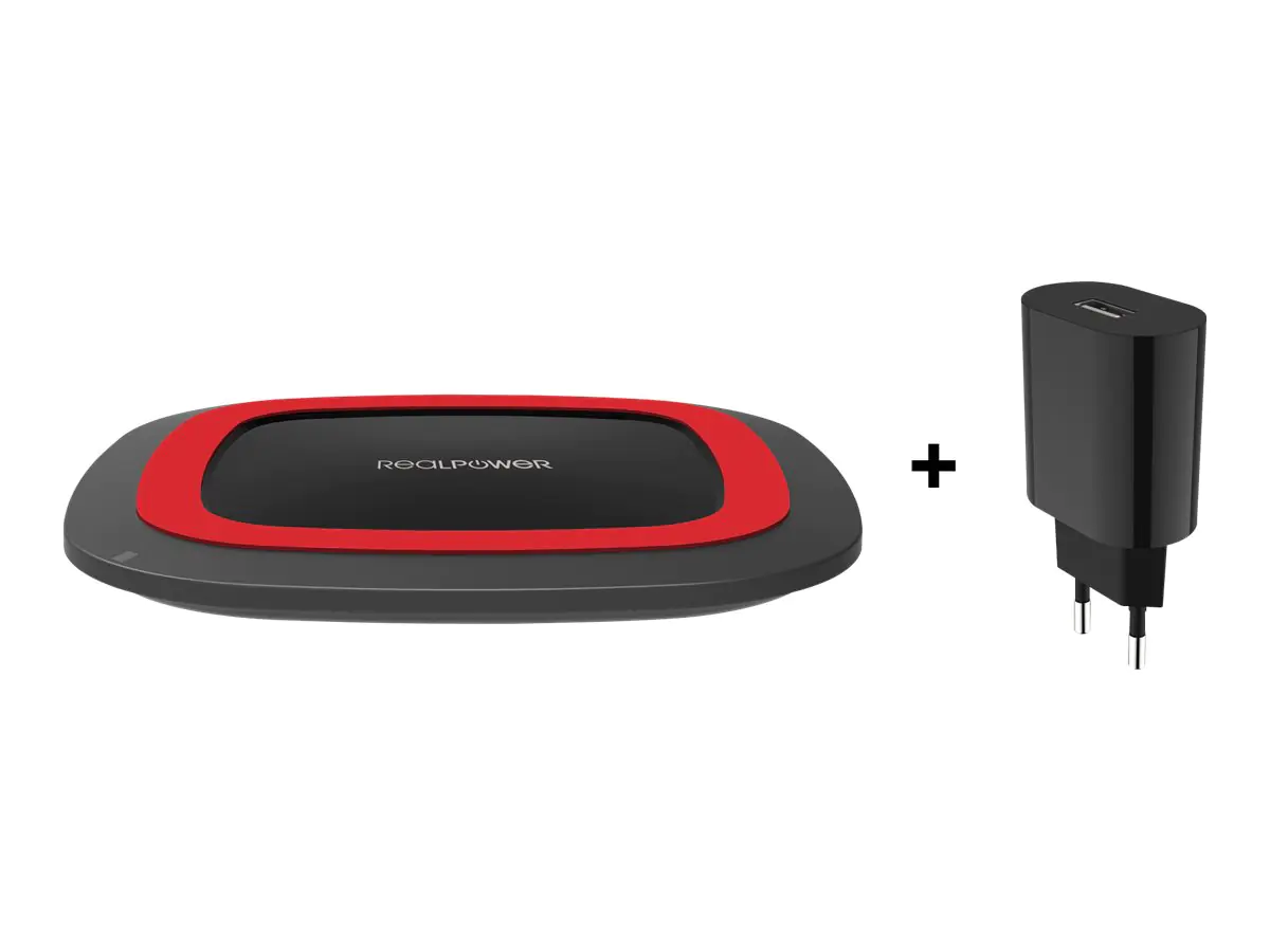 Realpower FreeCharge-10 - Kabelloses Ladegerät + AC-Netzteil - 10 Watt - Schwarz, Rot