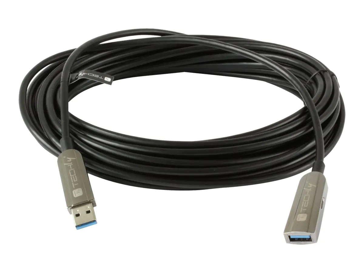 TECHly - USB-Verlängerungskabel - USB Typ A (M) zu USB Typ A, Mikro-USB Typ B (nur Strom) (W) - USB 3.0 - 30 m - Active Optical Cable (AOC) - Schwarz