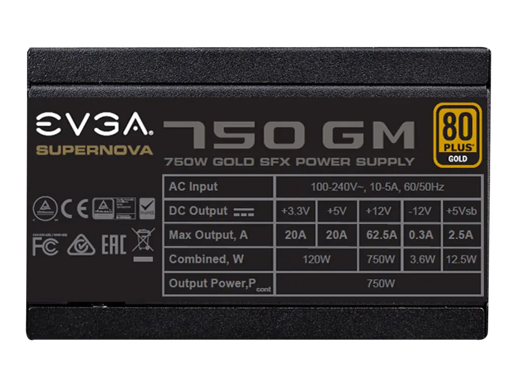EVGA SuperNOVA 750 GM - Netzteil (intern) - EPS12V / SFX12V - 80 PLUS Gold - Wechselstrom 100-240 V - 750 Watt - aktive PFC