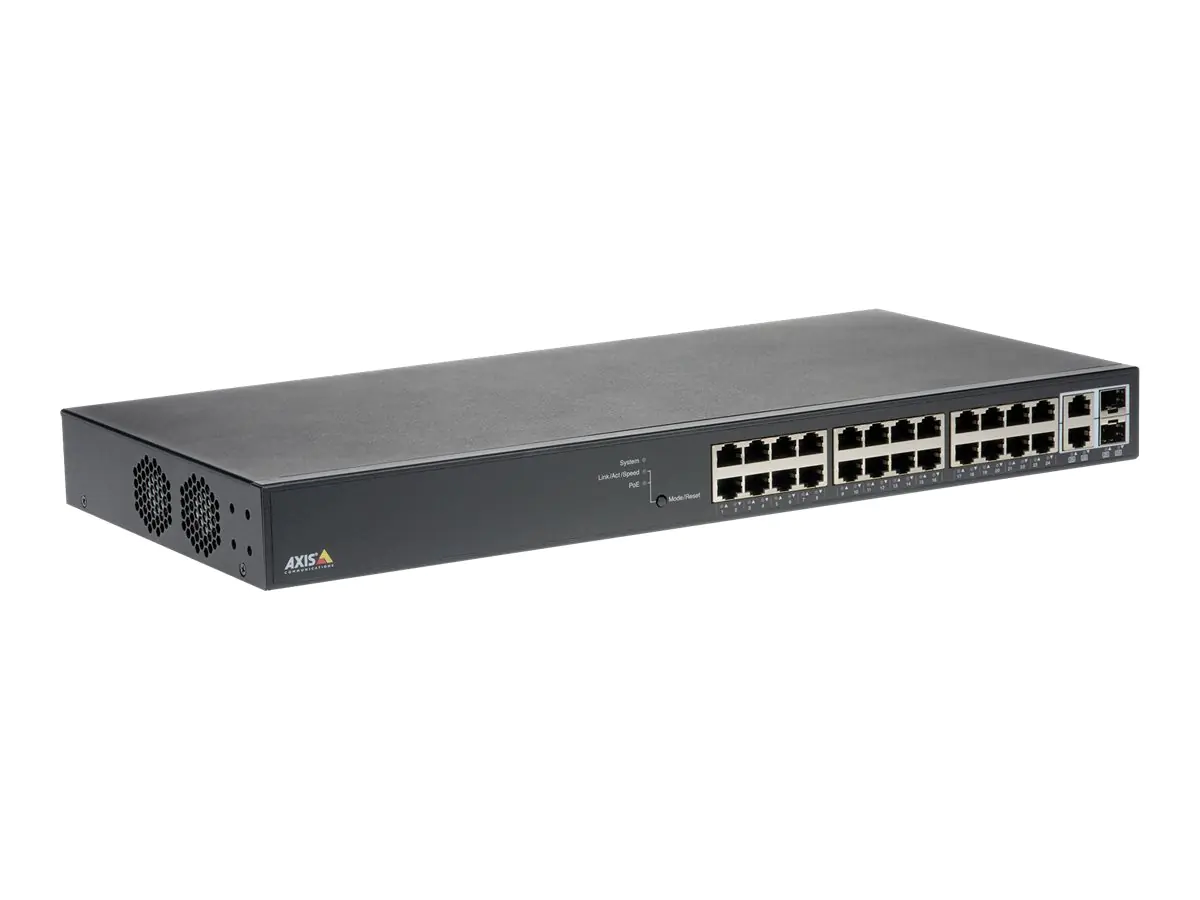 Axis T8524 PoE+ Network Switch - Switch - managed - 24 x 10/100/1000 (PoE+) + 2 x Combo Gigabit SFP (Uplink) - Desktop, an Rack montierbar - PoE+ (370 W)