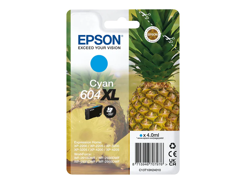 Epson 604XL Singlepack - 4 ml - XL - Cyan - original - Blisterverpackung - Tintenpatrone - für EPL 4200; Stylus Photo 2200; WorkForce WF-2950DWF Epson 604XL Singlepack - 4 ml - XL - Cyan - original - Blisterverpackung - Tintenpatrone - für EPL 4200; Stylus Photo 2200; WorkForce WF-2950DWF