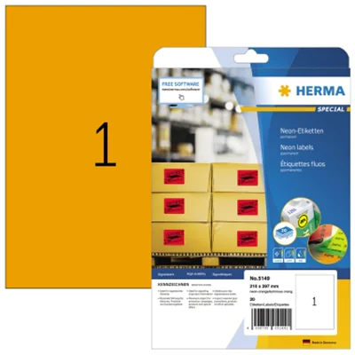 HERMA Etikett 5149 210x297mm neonorange 20 St./Pack.