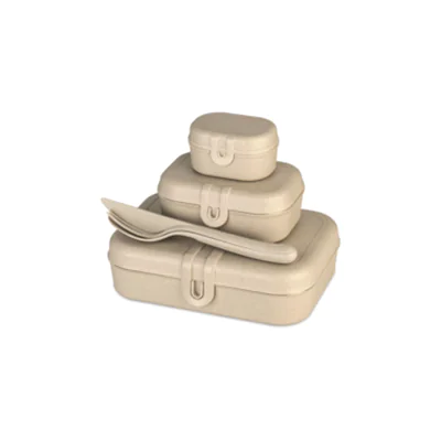 Koziol Lunchbox PASCAL READY 16,6 x 6,2 x 23,2 cm (B x H x L) 4-teiliges Lunchbox-Set inkl. Besteck TPE Kunststoff nature desert sand