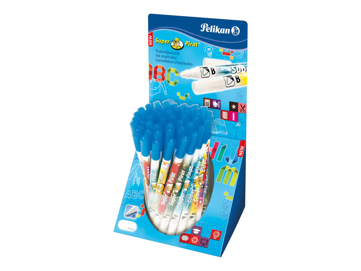 Pelikan Super Pirat 850 - Tintenlöschstift mit Überschreibspitze - Königsblau - breit - mit Radierer (Packung mit 50) 987024