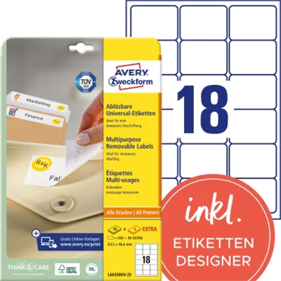 Avery Zweckform Etikett L6025REV-25 63,5x46,6mm weiß 540 St./Pack. Avery Zweckform Etikett L6025REV-25 63,5x46,6mm weiß 540 St./Pack.
