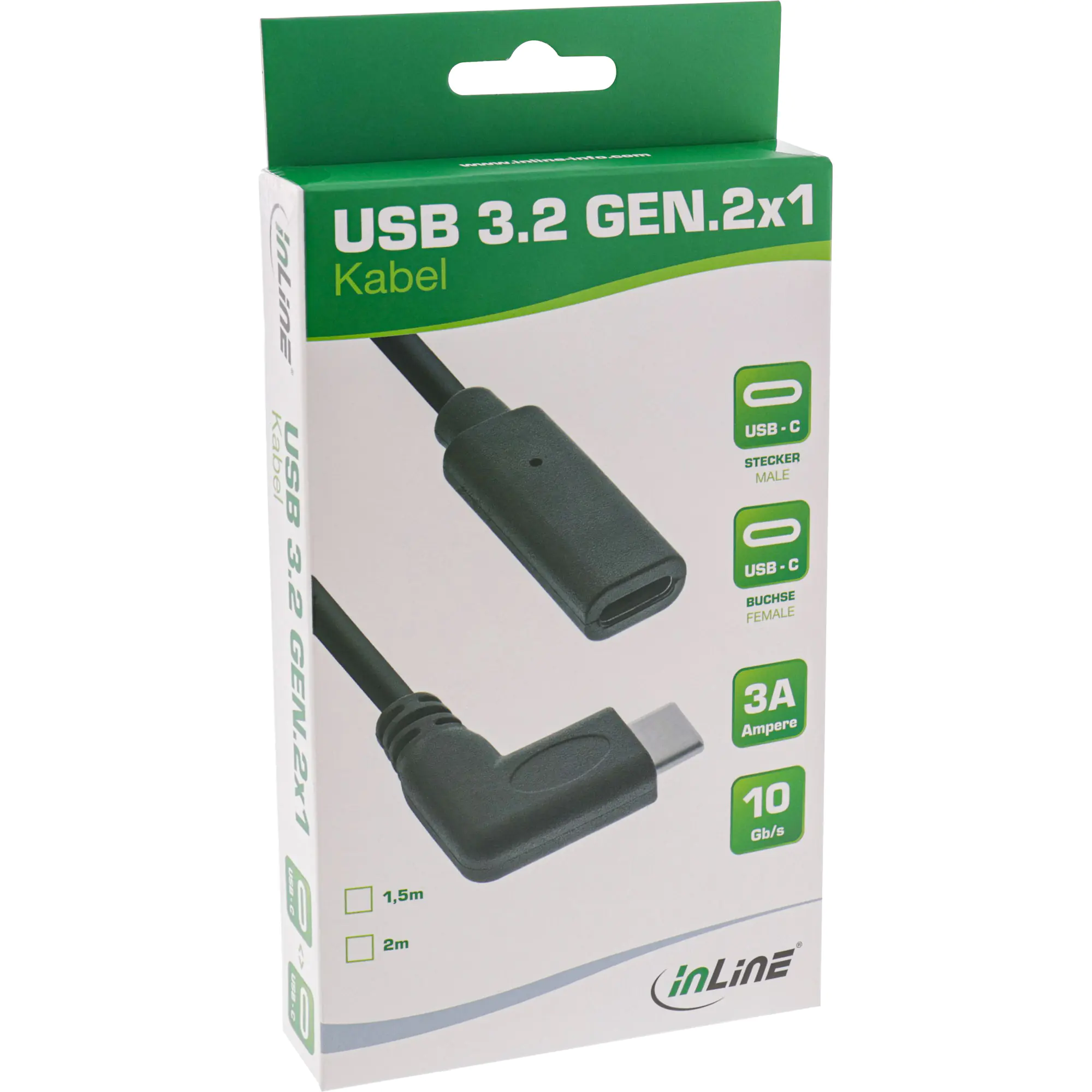 InLine - USB-Verlängerungskabel - 24 pin USB-C (M) gewinkelt zu 24 pin USB-C (W) - USB 3.2 Gen 1 - 3 A - 1.5 m - unterstützt Stromversorgung - Schwarz InLine - USB-Verlängerungskabel - 24 pin USB-C (M) gewinkelt zu 24 pin USB-C (W) - USB 3.2 Gen 1 - 3 A - 1.5 m - unterstützt Stromversorgung - Schwarz