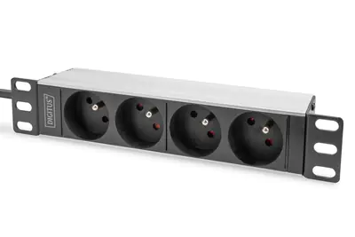 DIGITUS - Stromverteilungseinheit (Rack - einbaufähig) - Wechselstrom 230 V - 4000 Watt - Eingabe, Eingang power CEE 7/7 - Ausgangsanschlüsse: 4 (CEE 7/5) - 1U - 25.4 cm (10") - 2 m Schnur - Frankreich