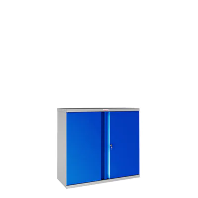 Phoenix Flügeltürenschrank 915 x 830 x 370 mm (B x H x T) 1 Fachboden Stahl, pulverbeschichtet Farbe der Front: blau Farbe des Korpus: grau